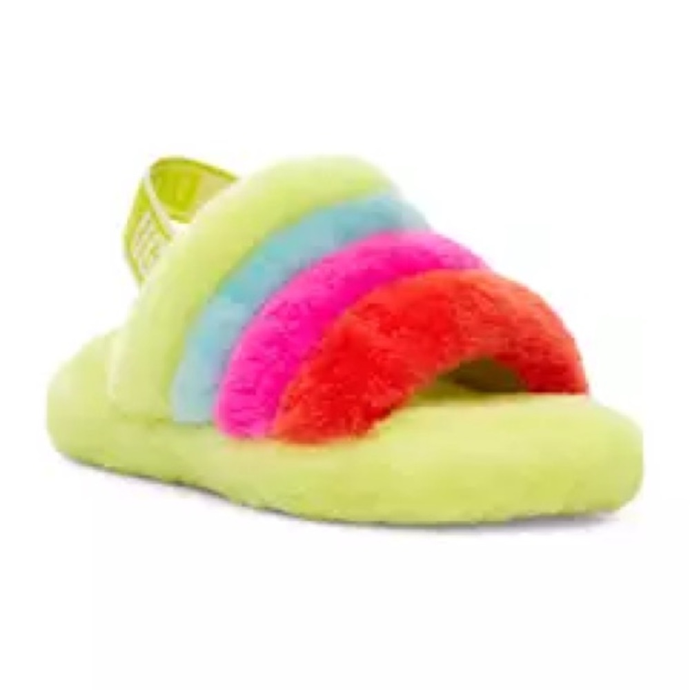 UGG‎ YEAH Neon Fuzzy Slippers Women Size 5 NEW